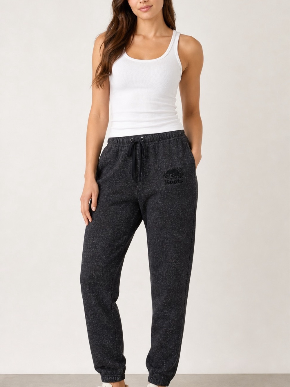 Roots Black Speckled Drawstring Joggers for Women